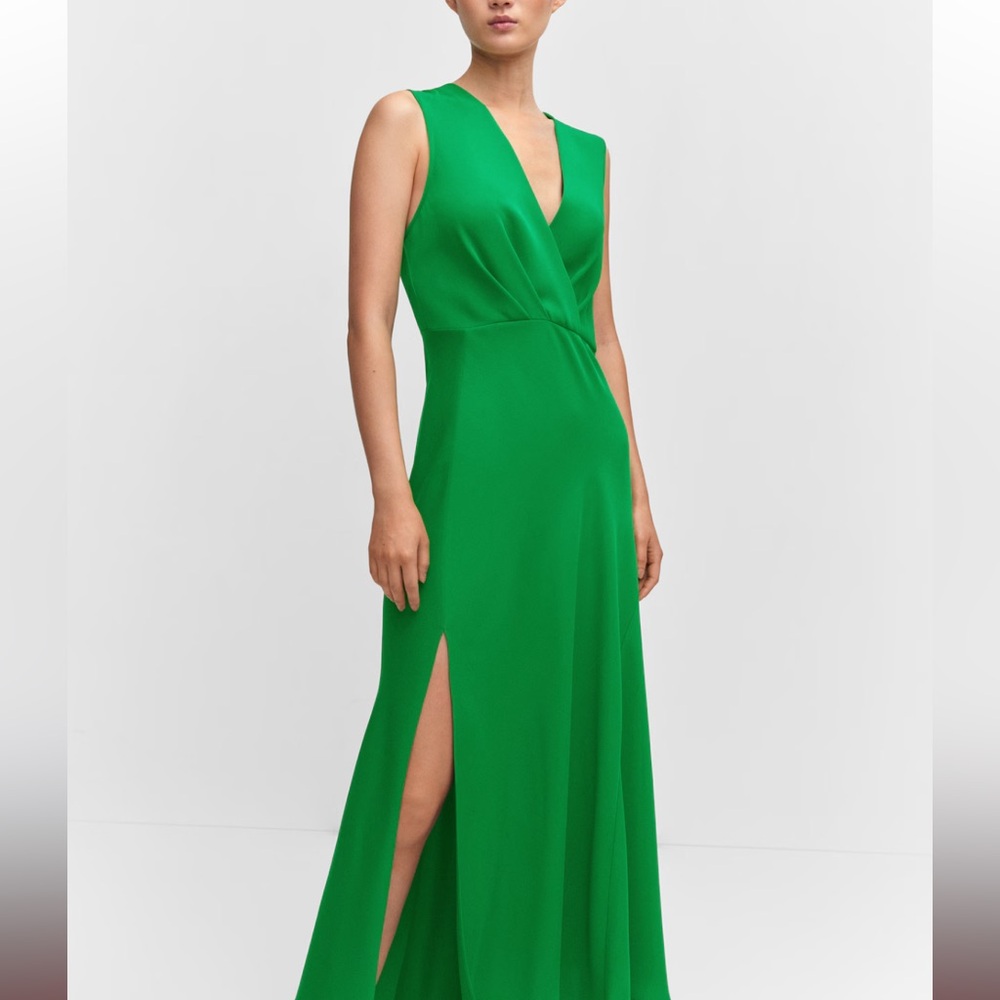 MANGO NWT Green Asymmetrical Dress with Side Slit Size 4 - Picture 2 of 8